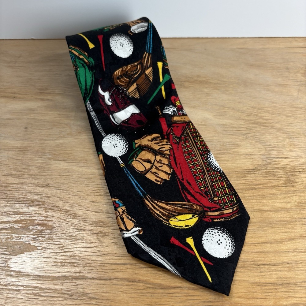 Vintage Silk Nen's Necktie Golf Balls Country Club Korea 1990s PGA Tee Time